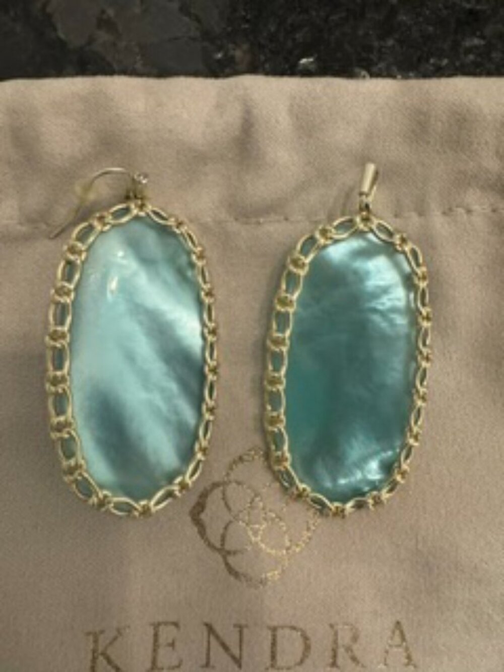 Kendra Scott Adjustable Gold Necklace and Elle Earrings Seafoam Green - Picture 4 of 4